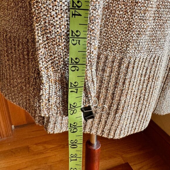 Ann Taylor Open Front Long Cardigan Bronze, Cream, Brown Acrylic Blend Knit, SzL - Picture 5 of 9